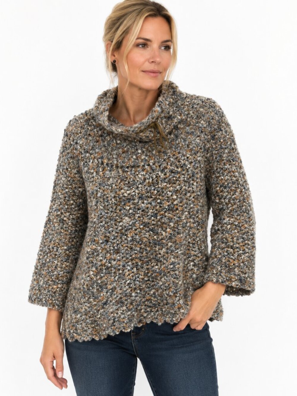 Boho Chunky Knit Cowl Neck Mohair Sweater